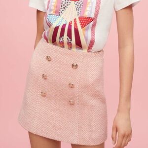 NEW Maje Pink and Ecru Mottled Tweed Mini Skirt, Size 0